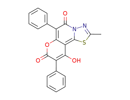 10-hydroxy-2-methyl-6,9-diphenyl-pyrano[3,2-<i>c</i>][1,3,4]thiadiazolo[3,2-<i>a</i>]pyridine-5,8-dione