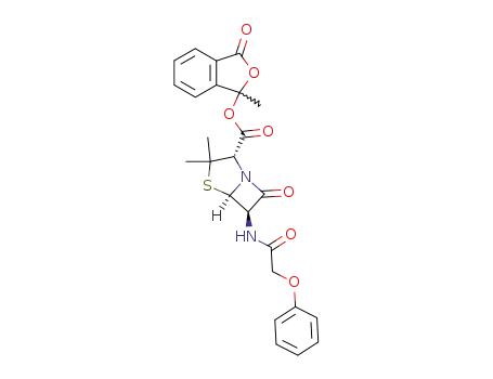 Molecular Structure of 55361-58-5 (6β-(2-phenoxy-acetylamino)-penicillanic acid (Ξ)-1-methyl-3-oxo-1,3-dihydro-isobenzofuran-1-yl ester)