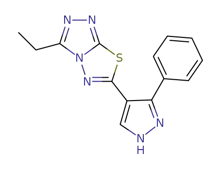 3-ethyl-6-(3-phenyl-1H-pyrazol-4-yl)[1,2,4]triazolo[3,4-b][1,3,4]thiadiazole