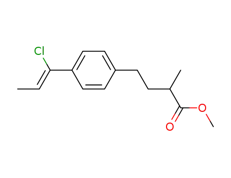 Molecular Structure of 61439-87-0 (Benzenebutanoic acid, 4-(1-chloro-1-propenyl)-a-methyl-, methyl ester)
