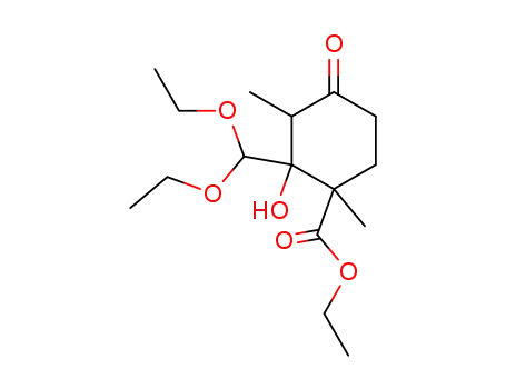 Molecular Structure of 58105-07-0 (2-Diethoxymethyl-2-hydroxy-1,3-dimethyl-4-oxo-cyclohexanecarboxylic acid ethyl ester)