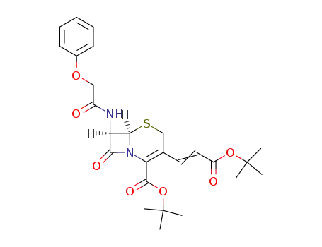Molecular Structure of 57079-42-2 ((6<i>R</i>)-3-(2-<i>tert</i>-butoxycarbonyl-vinyl)-8-oxo-7<i>t</i>-(2-phenoxy-acetylamino)-(6<i>r</i><i>H</i>)-5-thia-1-aza-bicyclo[4.2.0]oct-2-ene-2-carboxylic acid <i>tert</i>-butyl ester)