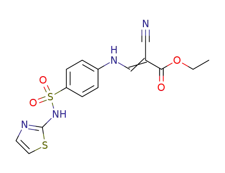 Molecular Structure of 61679-64-9 (2-Propenoic acid,
2-cyano-3-[[4-[(2-thiazolylamino)sulfonyl]phenyl]amino]-, ethyl ester)