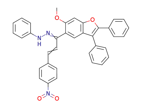Molecular Structure of 65753-21-1 (2-Propen-1-one,
1-(6-methoxy-2,3-diphenyl-5-benzofuranyl)-3-(4-nitrophenyl)-,
phenylhydrazone)