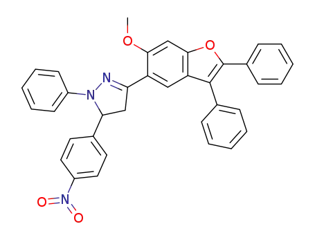Molecular Structure of 65829-35-8 (1H-Pyrazole,
4,5-dihydro-3-(6-methoxy-2,3-diphenyl-5-benzofuranyl)-5-(4-nitrophenyl)
-1-phenyl-)