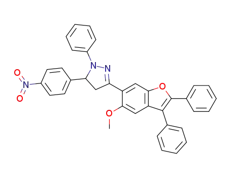 Molecular Structure of 65753-38-0 (1H-Pyrazole,
4,5-dihydro-3-(5-methoxy-2,3-diphenyl-6-benzofuranyl)-5-(4-nitrophenyl)
-1-phenyl-)
