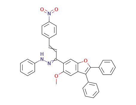 Molecular Structure of 65753-27-7 (2-Propen-1-one,
1-(5-methoxy-2,3-diphenyl-6-benzofuranyl)-3-(4-nitrophenyl)-,
phenylhydrazone)
