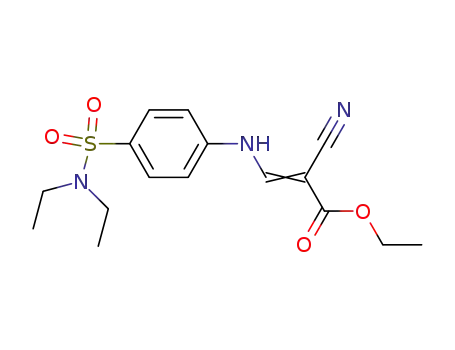 Molecular Structure of 61679-66-1 (2-Propenoic acid, 2-cyano-3-[[4-[(diethylamino)sulfonyl]phenyl]amino]-,
ethyl ester)
