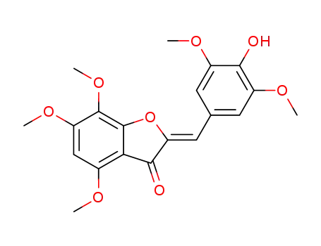 Molecular Structure of 88810-27-9 (3(2H)-Benzofuranone,
2-[(4-hydroxy-3,5-dimethoxyphenyl)methylene]-4,6,7-trimethoxy-)