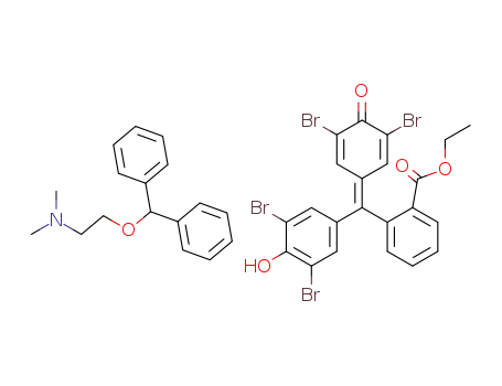 Molecular Structure of 78995-61-6 (2-[(3,5-Dibromo-4-hydroxy-phenyl)-(3,5-dibromo-4-oxo-cyclohexa-2,5-dienylidene)-methyl]-benzoic acid ethyl ester; compound with (2-benzhydryloxy-ethyl)-dimethyl-amine)