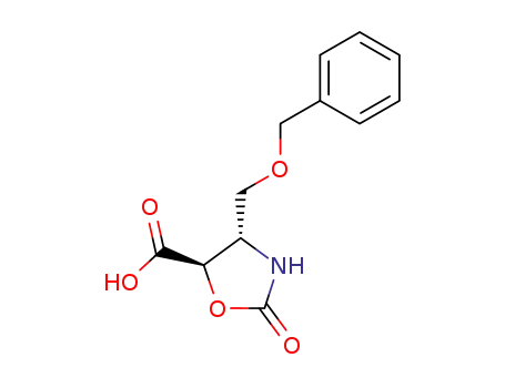 Molecular Structure of 102608-46-8 (5-Oxazolidinecarboxylic acid, 2-oxo-4-[(phenylmethoxy)methyl]-,
(4S,5R)-)