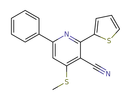 Molecular Structure of 130445-80-6 (3-cyano-2-(2-thienyl)-4-(methylthio)-6-phenylpyridine)