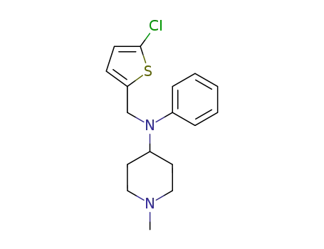 Molecular Structure of 101581-65-1 (<i>N</i>-(5-chloro-[2]thienylmethyl)-<i>N</i>-(1-methyl-[4]piperidyl)-aniline)