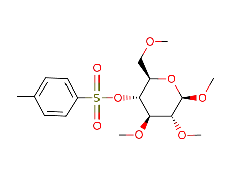 Molecular Structure of 3149-36-8 (methyl-[<i>O</i><sup>2</sup>,<i>O</i><sup>3</sup>,<i>O</i><sup>6</sup>-trimethyl-<i>O</i><sup>4</sup>-(toluene-4-sulfonyl)-β-D-glucopyranoside])