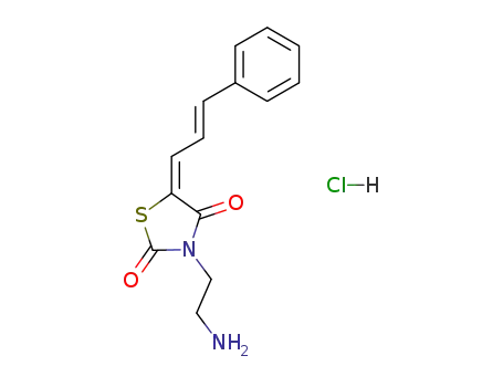 Molecular Structure of 109044-34-0 (3-(2-amino-ethyl)-5-<i>trans</i>-cinnamylidene-thiazolidine-2,4-dione; hydrochloride)