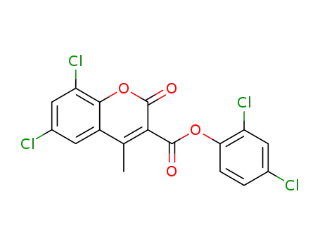 Molecular Structure of 101883-36-7 (6,8-dichloro-4-methyl-2-oxo-2<i>H</i>-chromene-3-carboxylic acid-(2,4-dichloro-phenyl ester))