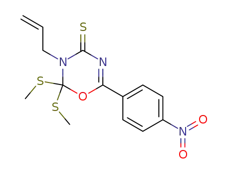 Molecular Structure of 54209-02-8 (3-allyl-2,2-bis-methylsulfanyl-6-(4-nitro-phenyl)-2,3-dihydro-[1,3,5]oxadiazine-4-thione)