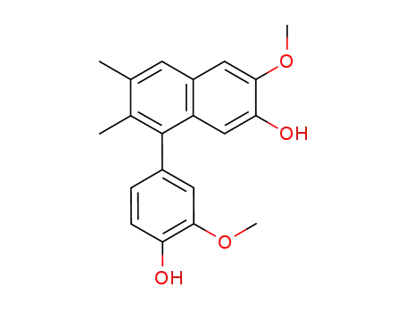 Molecular Structure of 20601-86-9 (2-Naphthalenol,8-(4-hydroxy-3-methoxyphenyl)- 3-methoxy-6,7-dimethyl- )