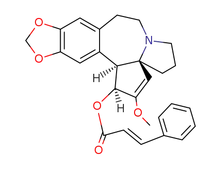 Molecular Structure of 61568-69-2 (3<i>t</i>-phenyl-acrylic acid (3a<i>R</i>)-2-methoxy-(3a<i>r</i><i>C</i><sup>4</sup>,14b<i>c</i>)-1,5,6,8,9,14b-hexahydro-4<i>H</i>-cyclopenta[<i>b</i>][1,3]dioxolo[4',5':4,5]benzo[1,2-<i>d</i>]pyrrolo[1,2-<i>a</i>]azepin-1<i>t</i>-yl ester)