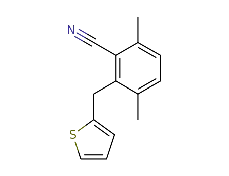 Molecular Structure of 144061-56-3 (Benzonitrile, 3,6-dimethyl-2-(2-thienylmethyl)-)