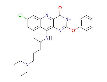 Molecular Structure of 124421-85-8 (7-chloro-10-(4-diethylamino-1-methyl-butylamino)-2-phenoxy-3<i>H</i>-pyrimido[5,4-<i>b</i>]quinolin-4-one)