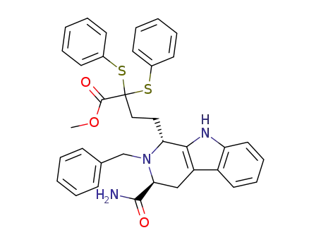 4-((1R,3S)-2-Benzyl-3-carbamoyl-2,3,4,9-tetrahydro-1H-β-carbolin-1-yl)-2,2-bis-phenylsulfanyl-butyric acid methyl ester