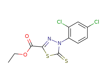 Molecular Structure of 861561-83-3 (4-(2,4-dichloro-phenyl)-5-thioxo-4,5-dihydro-[1,3,4]thiadiazole-2-carboxylic acid ethyl ester)
