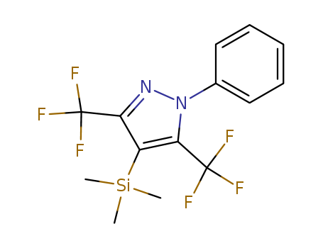 Molecular Structure of 140647-20-7 (1H-Pyrazole, 1-phenyl-3,5-bis(trifluoromethyl)-4-(trimethylsilyl)-)