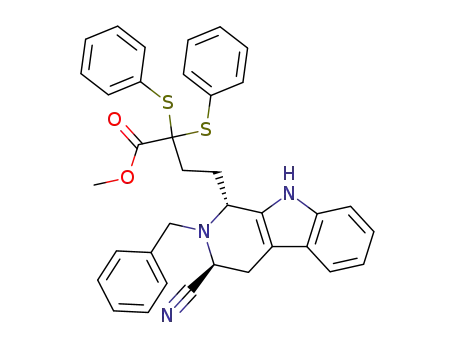 4-((1R,3S)-2-Benzyl-3-cyano-2,3,4,9-tetrahydro-1H-β-carbolin-1-yl)-2,2-bis-phenylsulfanyl-butyric acid methyl ester