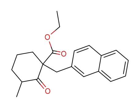 Molecular Structure of 111664-17-6 (3-methyl-1-[2]naphthylmethyl-2-oxo-cyclohexanecarboxylic acid ethyl ester)