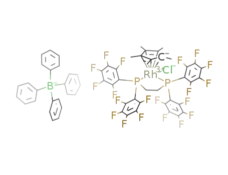 Molecular Structure of 235103-36-3 ([(η(5)-C5Me5)RhCl(1,2-bis(bis(pentafluorophenyl)phosphino)ethane)](+).BPh4(-))