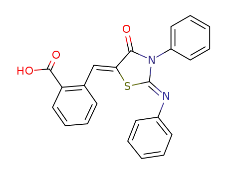 Molecular Structure of 114597-81-8 (2-(4-oxo-3-phenyl-2-phenylimino-thiazolidin-5-ylidenemethyl)-benzoic acid)
