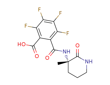 Molecular Structure of 1026222-44-5 (3,4,5,6-tetrafluoro-<i>N</i>-(3-methyl-2-oxo-piperidin-3-yl)-phthalamic acid)