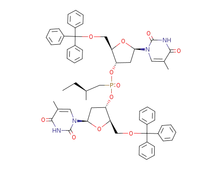 Molecular Structure of 143331-48-0 (((S)-2-Methyl-butyl)-phosphonic acid bis-[(2R,3S,5R)-5-(5-methyl-2,4-dioxo-3,4-dihydro-2H-pyrimidin-1-yl)-2-trityloxymethyl-tetrahydro-furan-3-yl] ester)