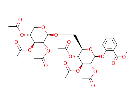 Molecular Structure of 7791-63-1 (2-(hexa-<i>O</i>-acetyl-β-primverosyloxy)-benzoic acid methyl ester)