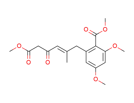 Molecular Structure of 71602-67-0 (Benzoic acid,
2,4-dimethoxy-6-(6-methoxy-2-methyl-4,6-dioxo-2-hexenyl)-, methyl
ester)