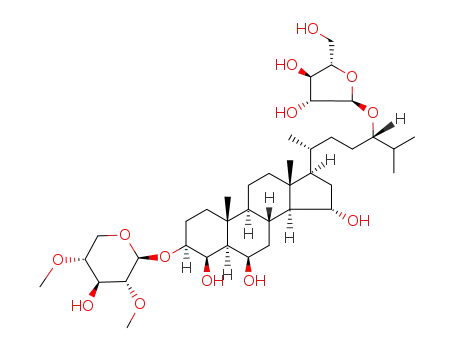 Molecular Structure of 129369-38-6 (a-L-Arabinofuranoside, (3b,4b,5a,6b,15a,24S)-3-[(2,4-di-O-methyl-b-D-xylopyranosyl)oxy]-4,6,15-trihydroxycholestan-24-yl(9CI))