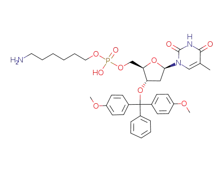 Molecular Structure of 129451-35-0 (3'-O-(4,4'-dimethoxytriphenylmethyl)-2'-deoxythymidine 5'-(6-amino-1-hexyl)-phosphate)