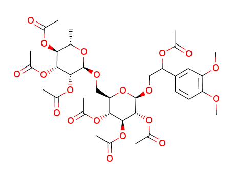 Acetic acid (2R,3R,4S,5R,6R)-3,5-diacetoxy-2-[2-acetoxy-2-(3,4-dimethoxy-phenyl)-ethoxy]-6-((2R,3R,4R,5S,6S)-3,4,5-triacetoxy-6-methyl-tetrahydro-pyran-2-yloxymethyl)-tetrahydro-pyran-4-yl ester
