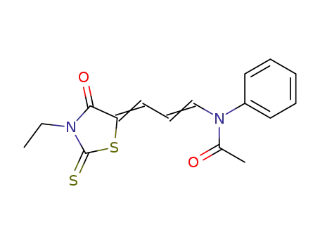 Molecular Structure of 41383-03-3 (Acetamide,
N-[3-(3-ethyl-4-oxo-2-thioxo-5-thiazolidinylidene)-1-propenyl]-N-phenyl-)