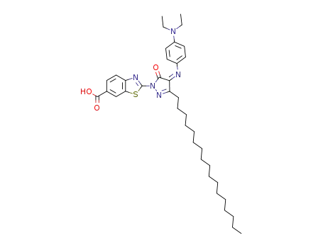 Molecular Structure of 117874-72-3 (2-[4-(4-diethylamino-phenylimino)-3-heptadecyl-5-oxo-4,5-dihydro-pyrazol-1-yl]-benzothiazole-6-carboxylic acid)