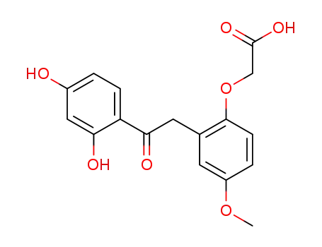 Molecular Structure of 860744-04-3 ((2',4'-dihydroxy-5-methoxy-α'-oxo-bibenzyl-2-yloxy)-acetic acid)