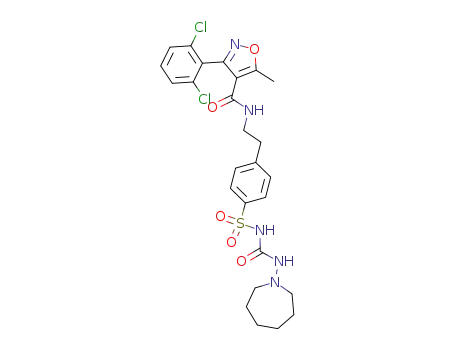 Molecular Structure of 52320-40-8 (3-(2,6-dichloro-phenyl)-5-methyl-isoxazole-4-carboxylic acid 4-(azepan-1-ylcarbamoyl-sulfamoyl)-phenethylamide)