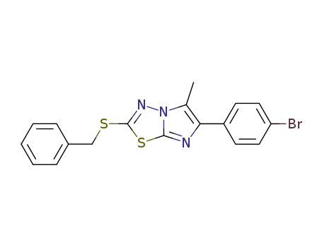 Molecular Structure of 98200-76-1 (2-benzylsulfanyl-6-(4-bromo-phenyl)-5-methyl-imidazo[2,1-<i>b</i>][1,3,4]thiadiazole)