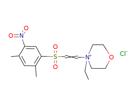 Molecular Structure of 63829-42-5 (Morpholinium, 4-[2-[(2,4-dimethyl-5-nitrophenyl)sulfonyl]ethenyl]-4-ethyl-,chloride)