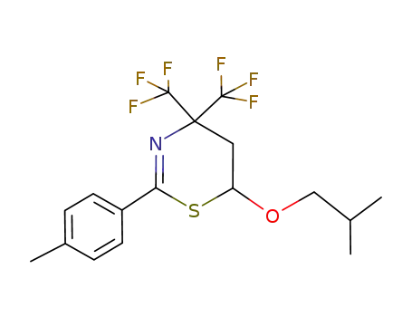 Molecular Structure of 63786-50-5 (6-isobutoxy-2-<i>p</i>-tolyl-4,4-bis-trifluoromethyl-5,6-dihydro-4<i>H</i>-[1,3]thiazine)
