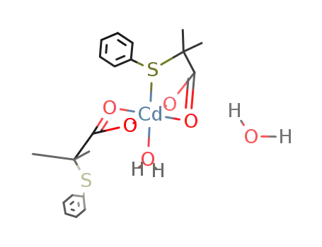 catena-{aquabis(2-methyl-2-(phenylthio)-propanoato)cadmium(II) monohydrate}