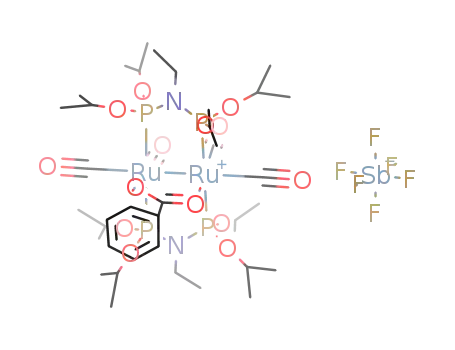 {Ru2(μ-η2-OC(C6H5)O)(CO)4(μ-((CH3)2CHO)2PN(C2H5)P(OCH(CH3)2)2)2}{SbF6}