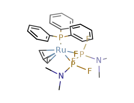 Molecular Structure of 76798-40-8 ((η4-buta-1,3-diene)bis(dimethylaminodifluorophosphine)(triphenylphosphine)ruthenium(0))