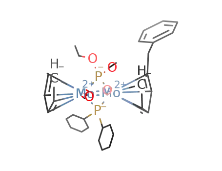 Molecular Structure of 1224571-68-9 ([Mo2(η5-cyclopentadienyl)(η5-C5H4CH2Ph)(μ-dicyclohexylphosphide)(μ-diethoxyphosphide)(CO)2])